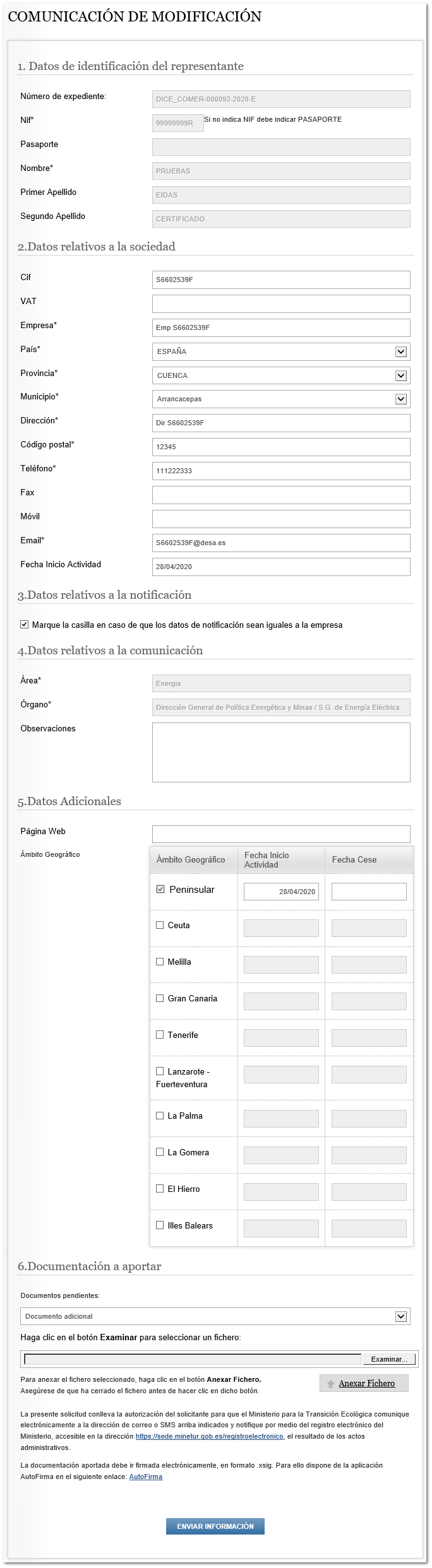 Modificación de un expediente